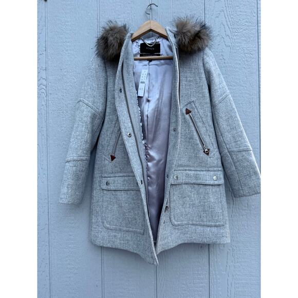 new J CREW light gray wool faux fur hooded Chateau parka winter coat jacket - Picture 10 of 14